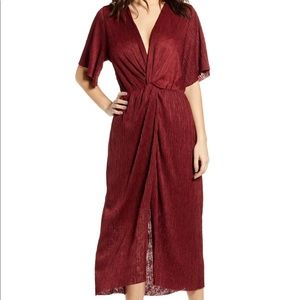 All in Favor plisse midi dress, size small, red